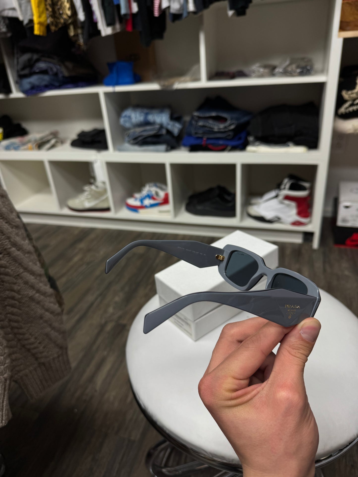 SLATE PRADA RECTANGULAR SUNGLASSES (OS)