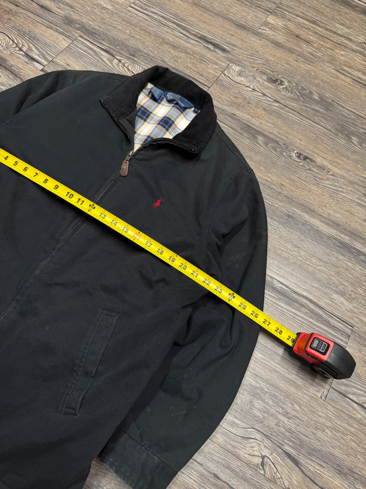 POLO RALPH LAUREN PLAID LINED CHARCOAL SHORE COAT (L)