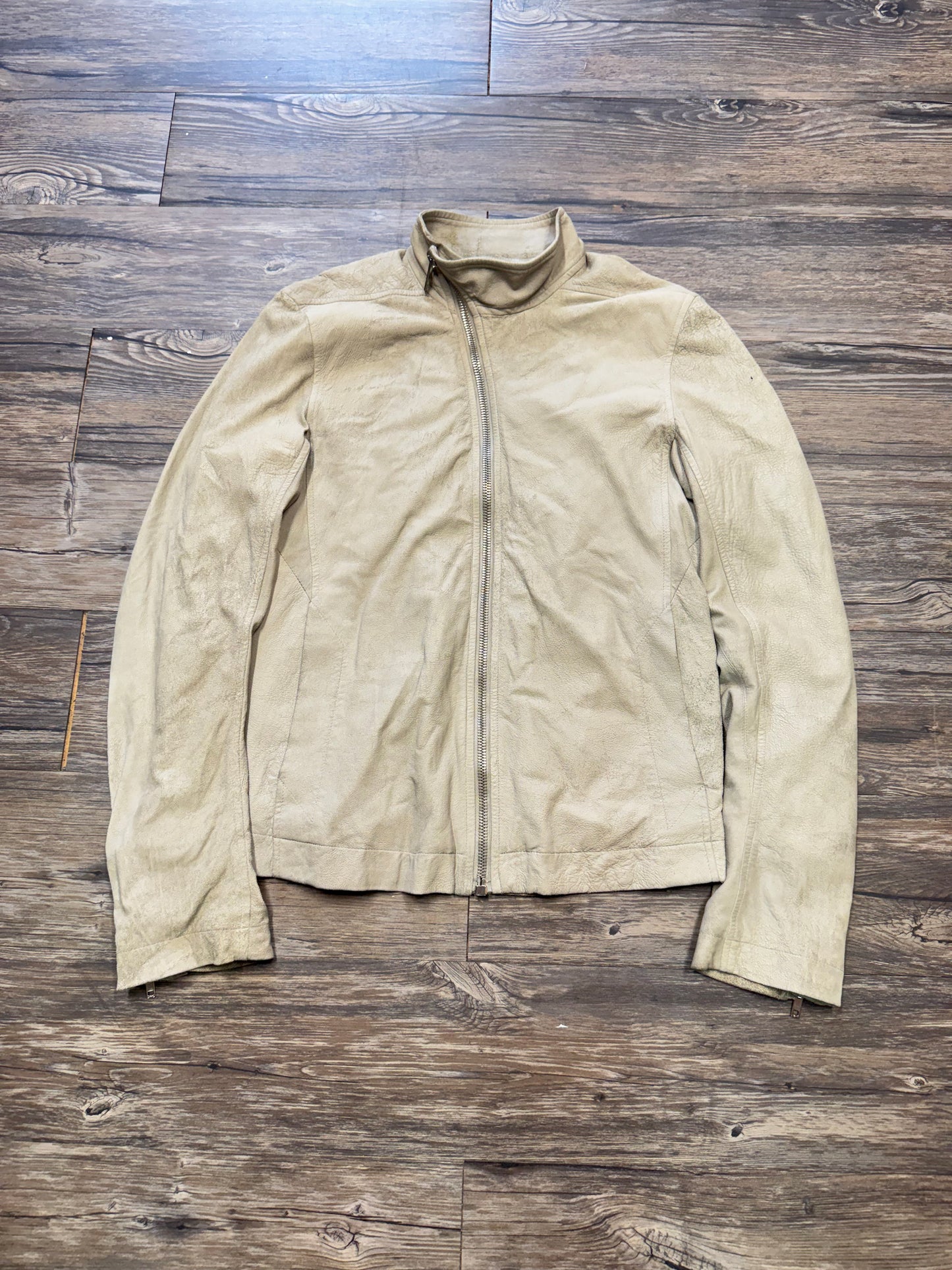 RICK OWENS ASYMMETRIC LEATHER BIKER JACKET (L)