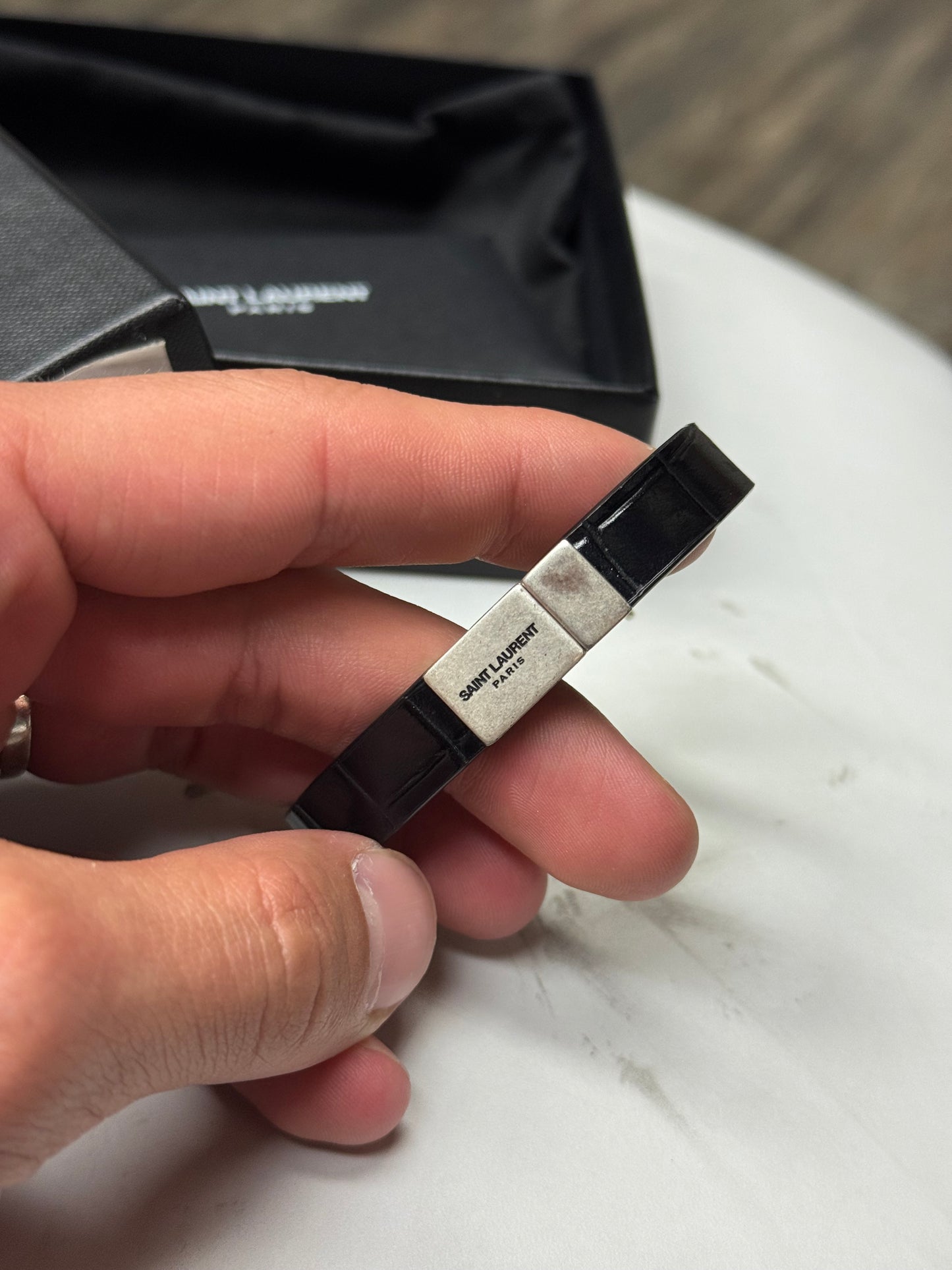 SAINT LAURENT REPTILE PATENT LEATHER BRACELET (7.5)