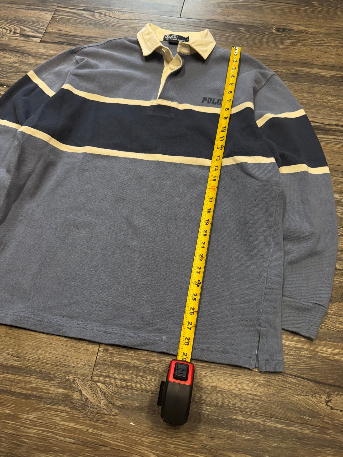 POLO RALPH LAUREN BABY BLUE STRIPED RIBBED RUGBY (L)