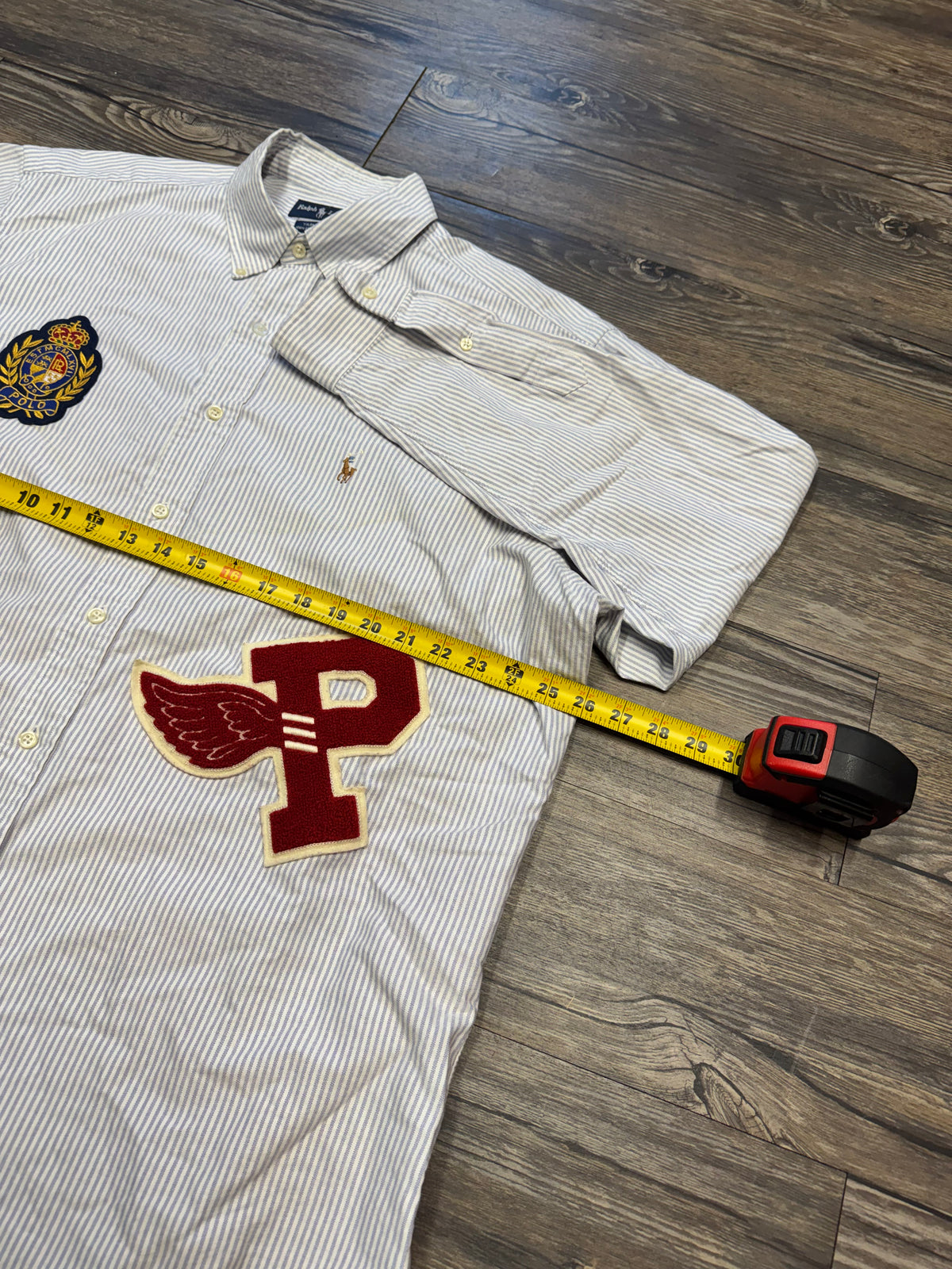 POLO RALPH LAUREN VARSITY PATCH BUTTON UP SHIRT (16.5)