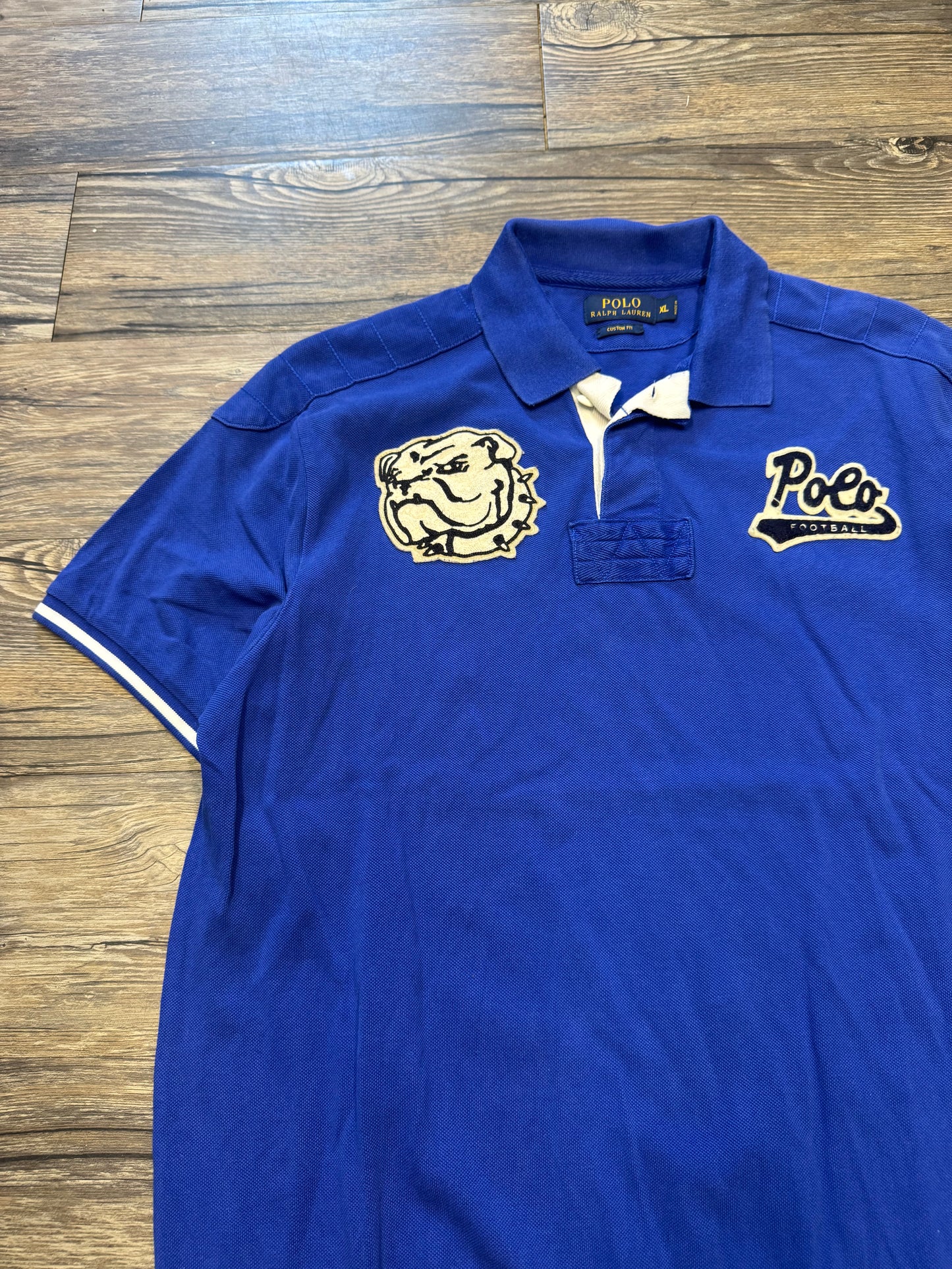 POLO RALPH LAUREN ROYAL BLUE BULLDOG RUGBY SHIRT (XL)H
