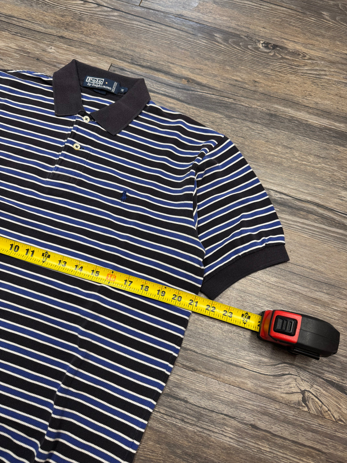 POLO RALPH LAUREN
 STRIPED NAVY POLO (XL)