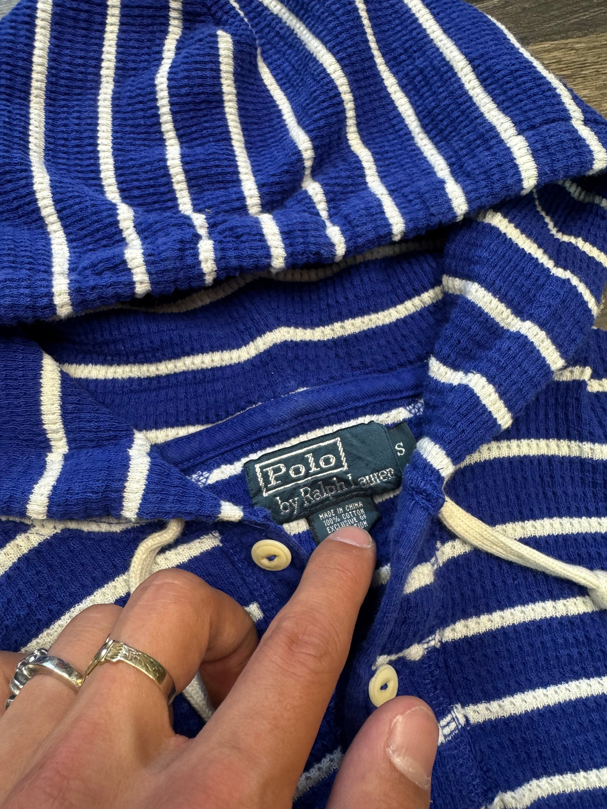 POLO RALPH LAUREN STRIPED HENLEY HOODIE (S)