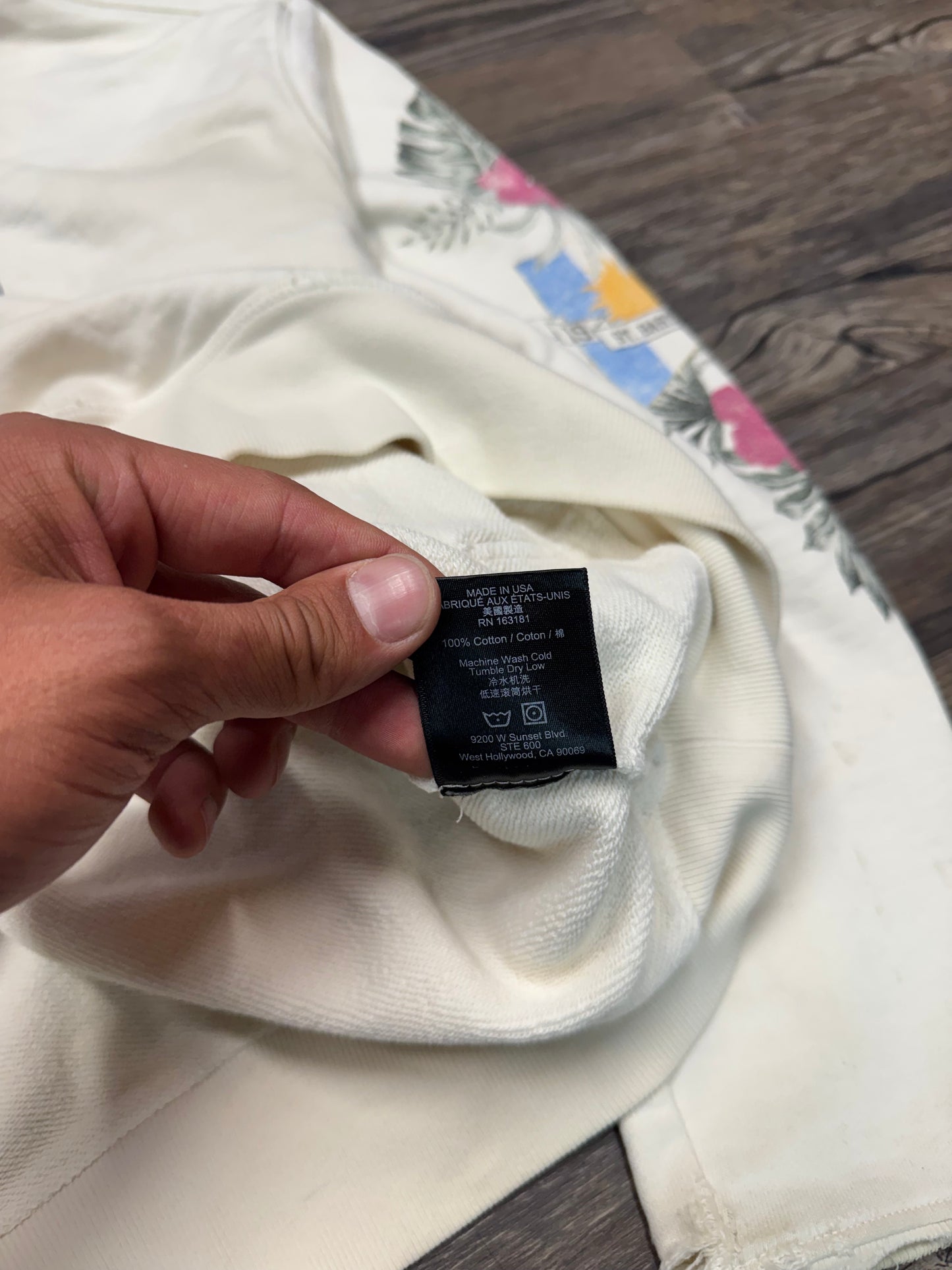 RHUDE VTG SAINT UNIVERSITY CREAM HOODED SWEATSHIRT (XS)
