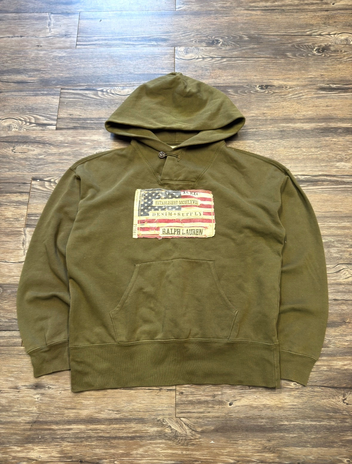 POLO RALPH LAUREN DENIM & SUPPLY OLIVE GREEN SCUBA HOODIE (M)