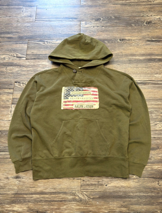 POLO RALPH LAUREN DENIM & SUPPLY OLIVE GREEN SCUBA HOODIE (M)