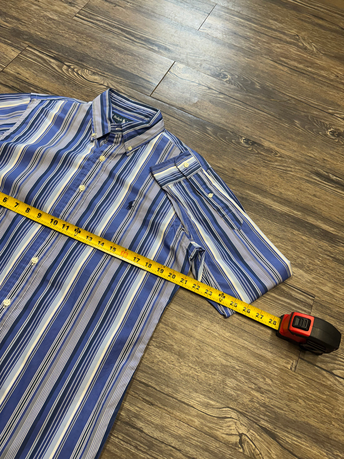 POLO RALPH LAUREN BABY BLUE STRIPED BUTTON UP SHIRT (M)