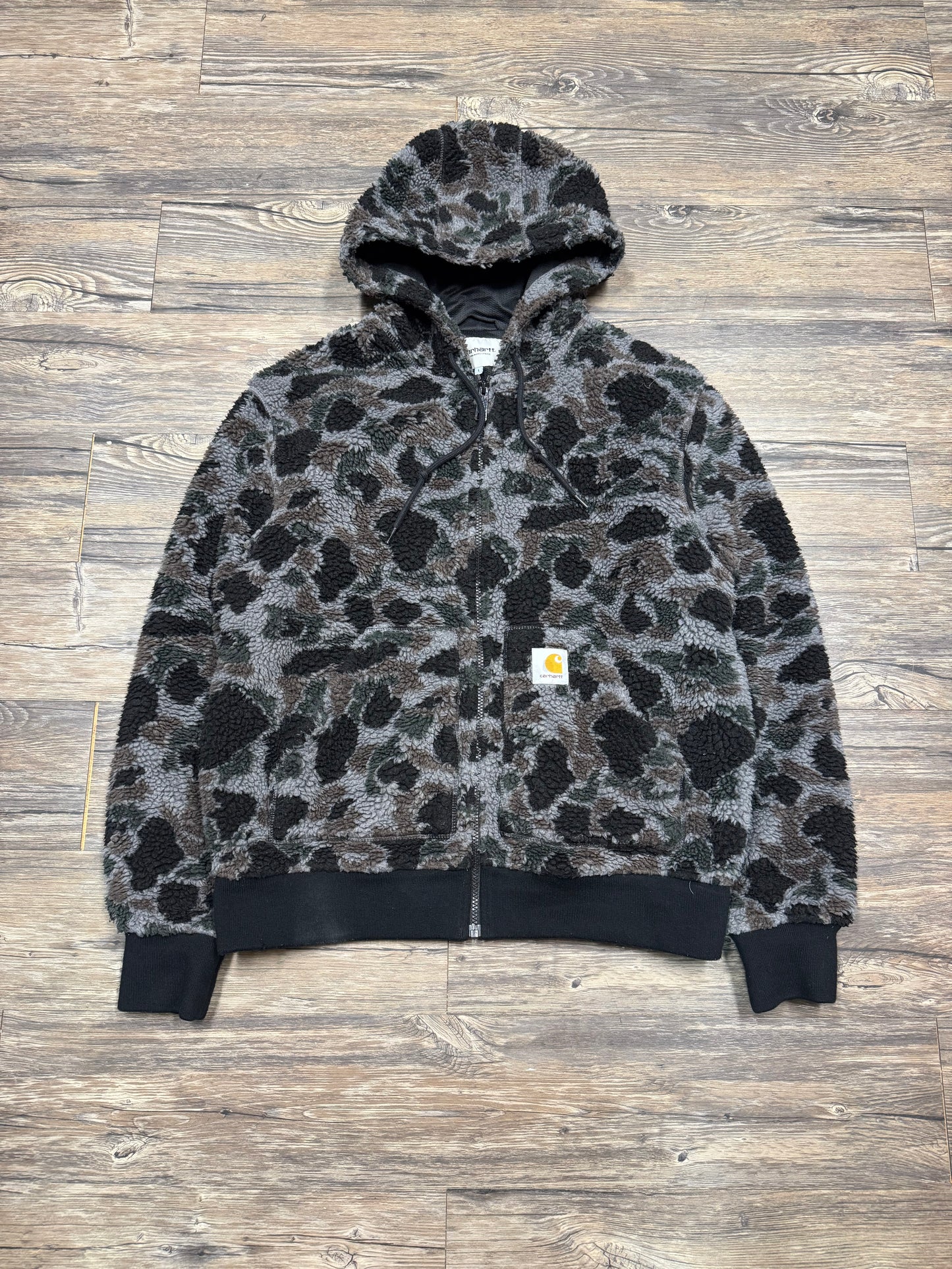 CARHARTT WIP DUCK CAMO FLEECE HOODED ZIP UP JACKET (L)
