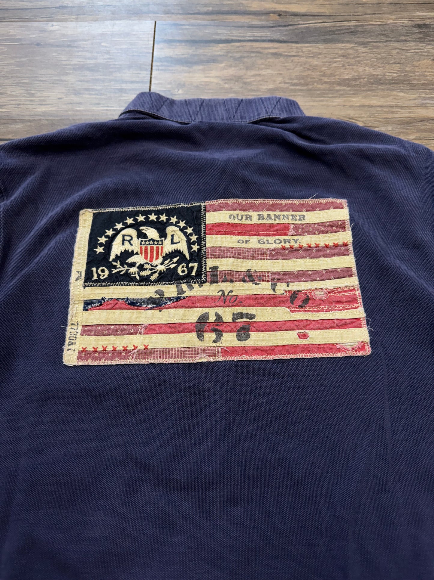POLO RALPH LAUREN DISTRESSED RIBBED AMERICAN FLAG SHIRT (M)
