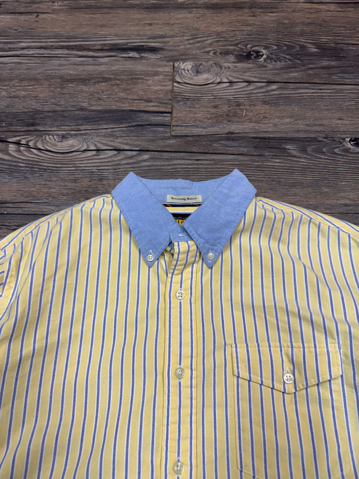 POLO RALPH LAUREN RUGBY PIN STRIPE BUTTON UP SHIRT (L)