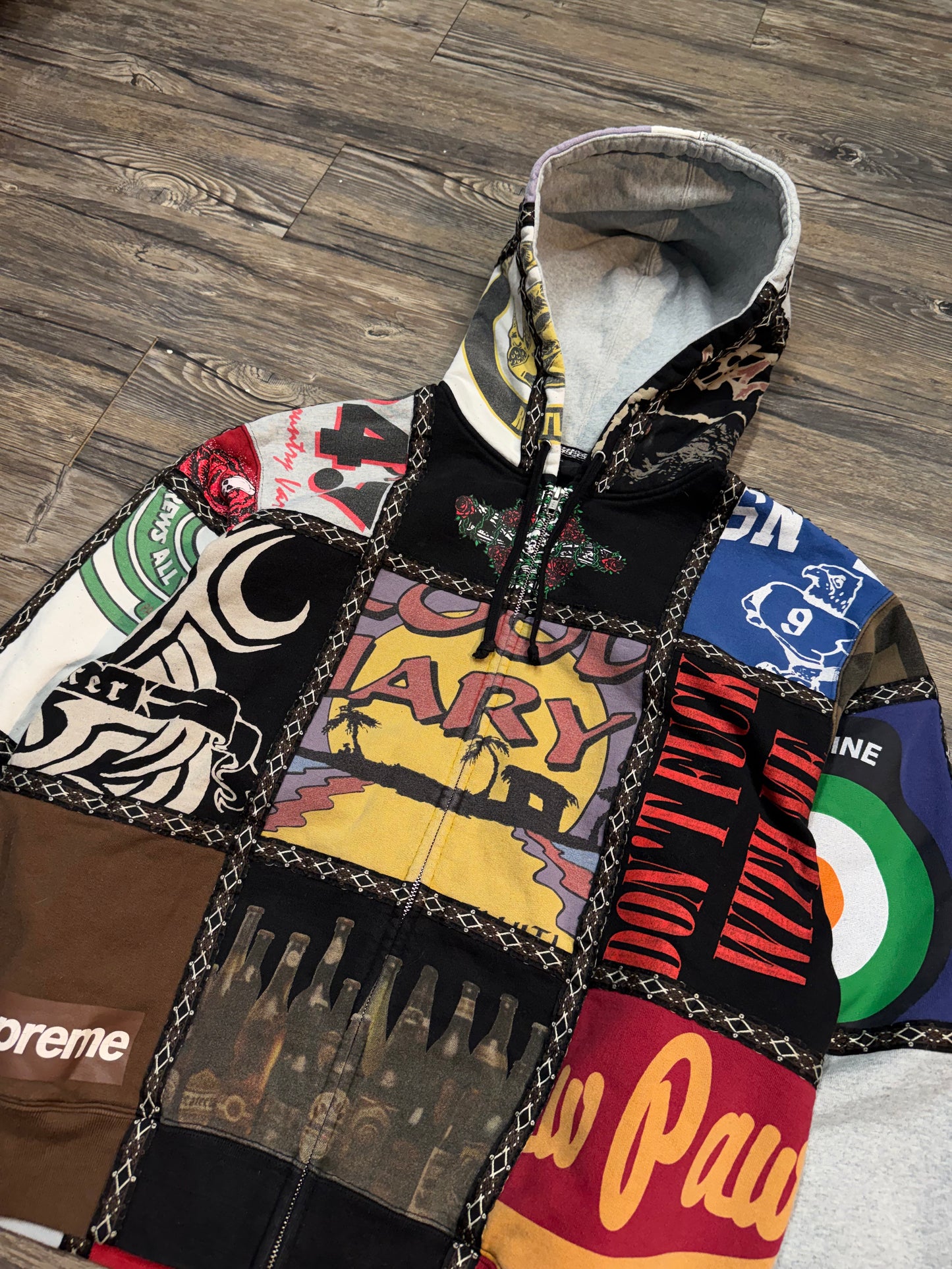 SUPREME NUMBER (N)INE PATCHWORK ZIP-UP HOODIE