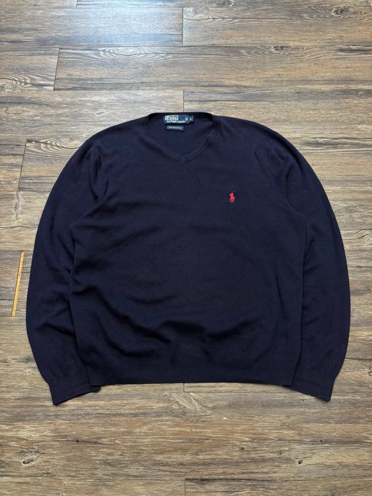 POLO RALPH LAUREN PIMA PULLOVER V NECK CREWNECK (L)