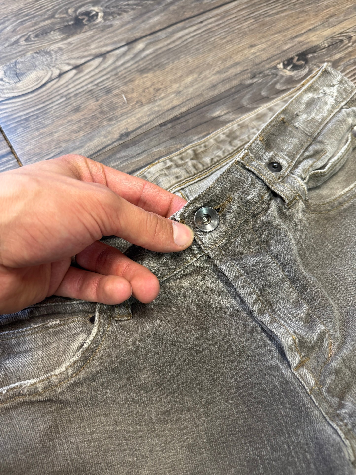 RICK OWENS DETROIT CUT TAN DENIM JEANS (27)