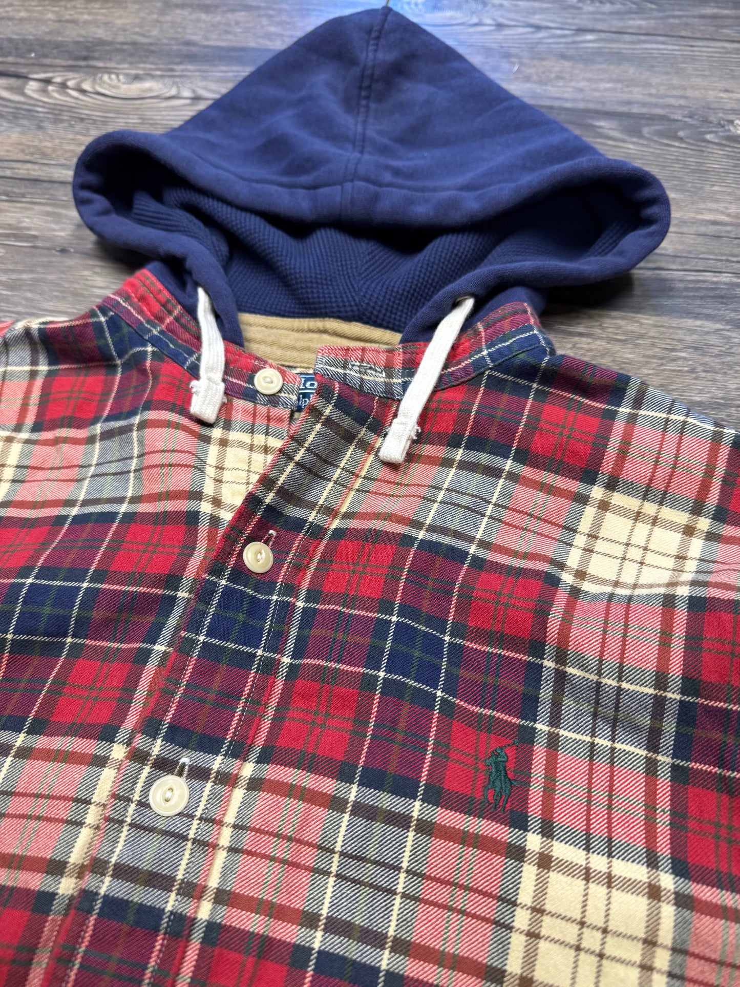 POLO RALPH LAUREN PLAID HOODED FLANNEL VEST (S)
