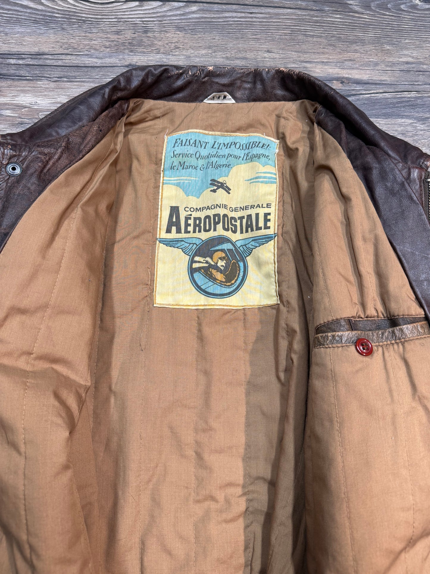 VINTAGE AEROPOSTALE LEATHER AVIATOR JACKET (XL)