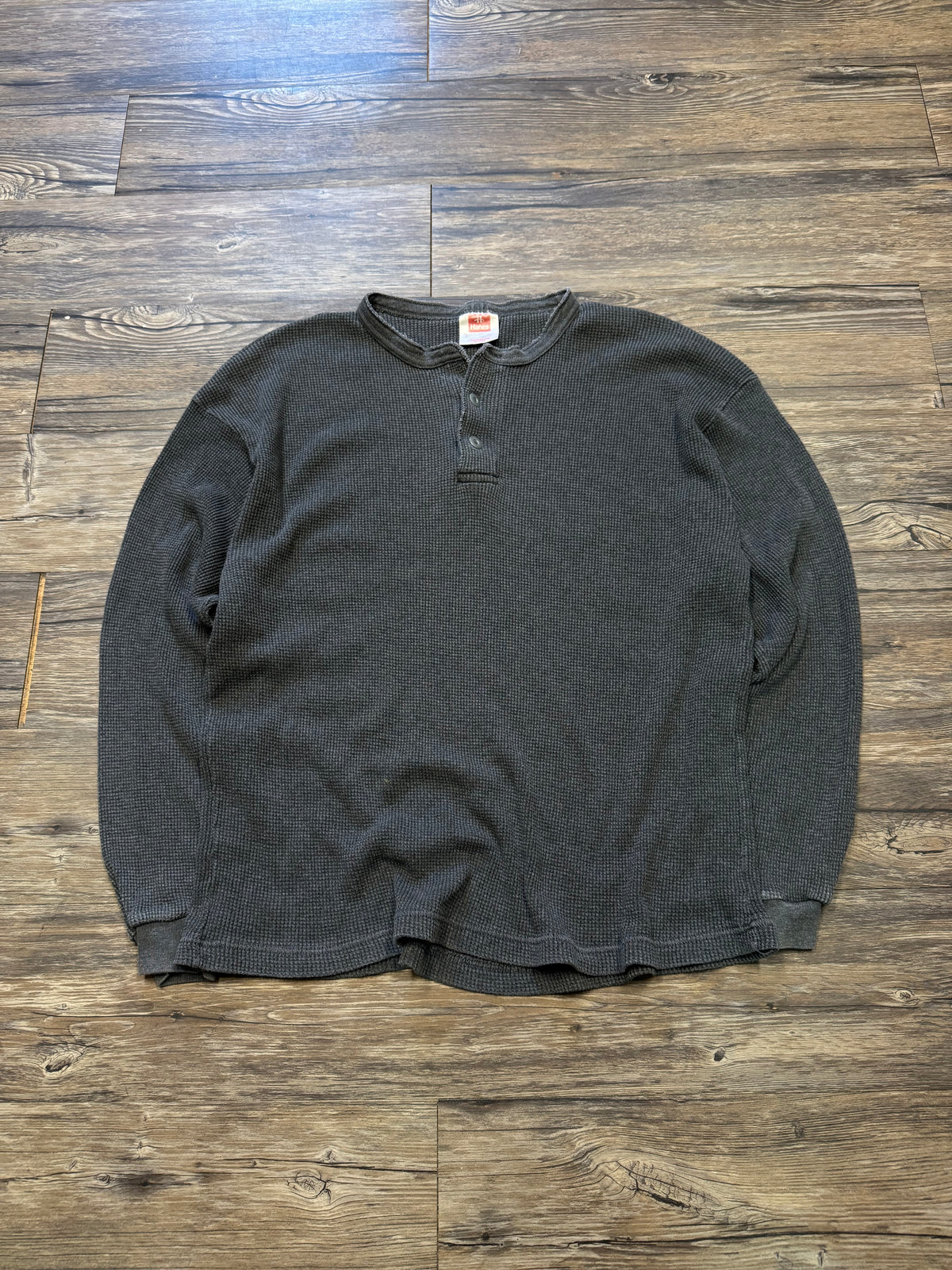 HANES VINTAGE DARK GREY WAFFLE KNIT THERMAL (L)