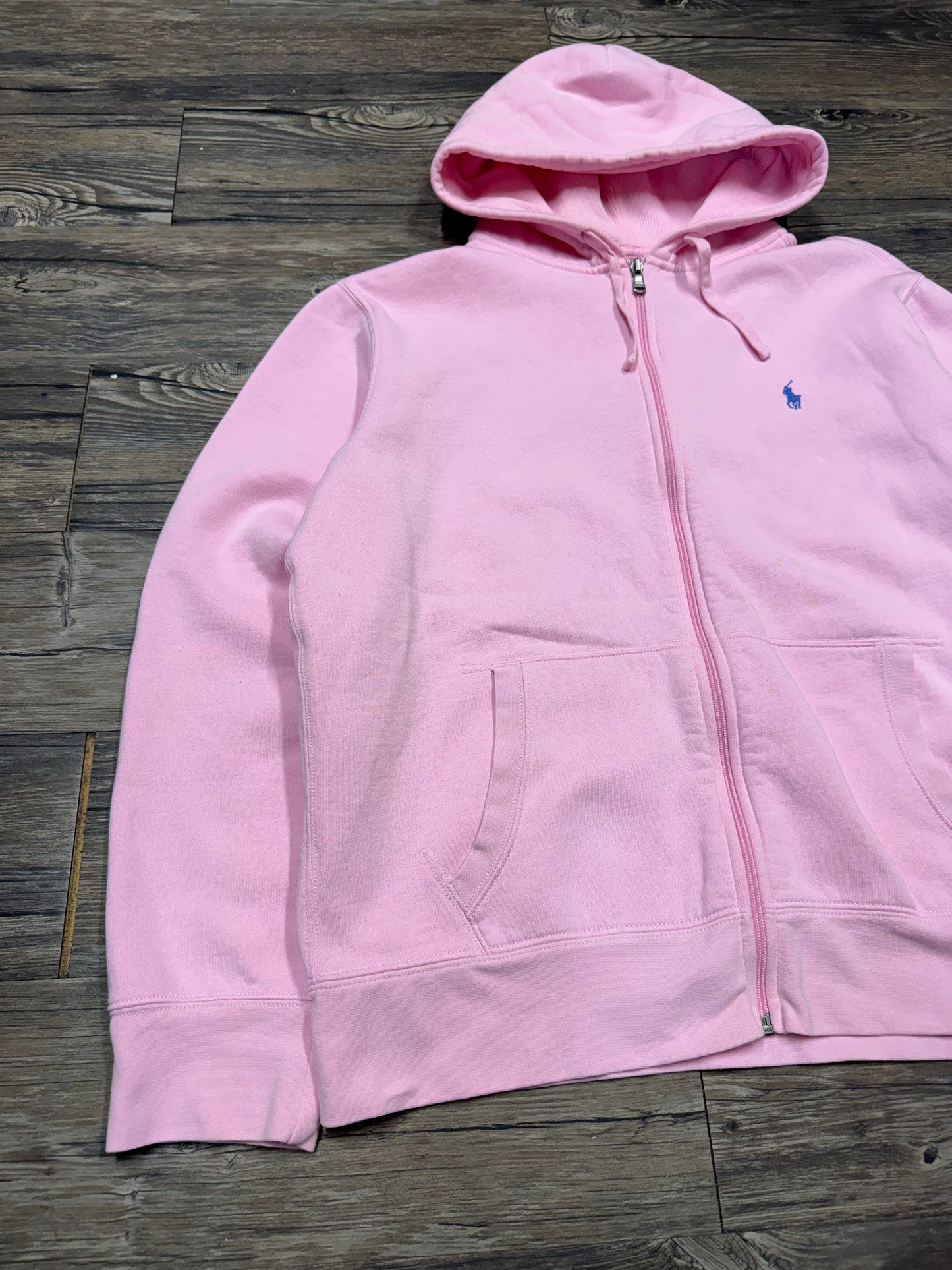 POLO RALPH LAUREN ‘BABY PINK’ ZIP UP HOODED SWEATSHIRT (XL)