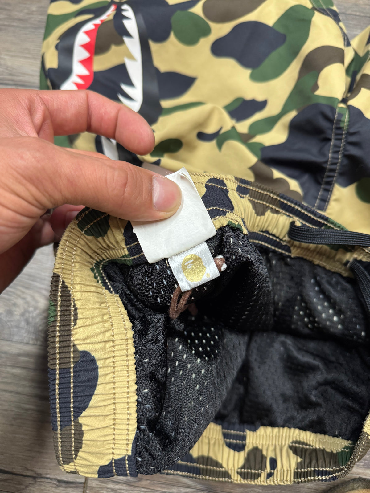 BAPE CLASSIC CAMO MESH SHARK SHORTS (S)