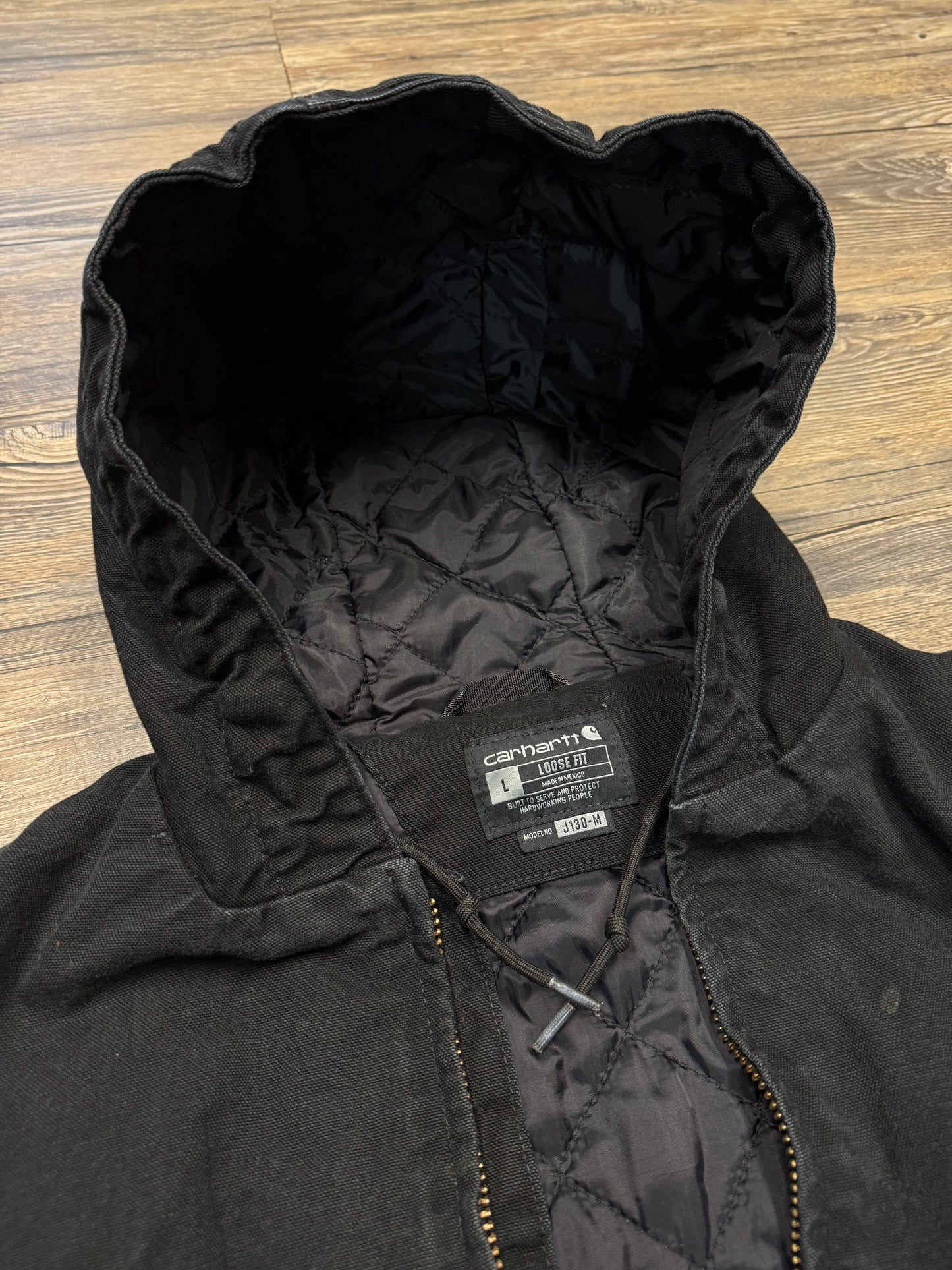 BLACK CARHARTT HOODED JACKET (L)
