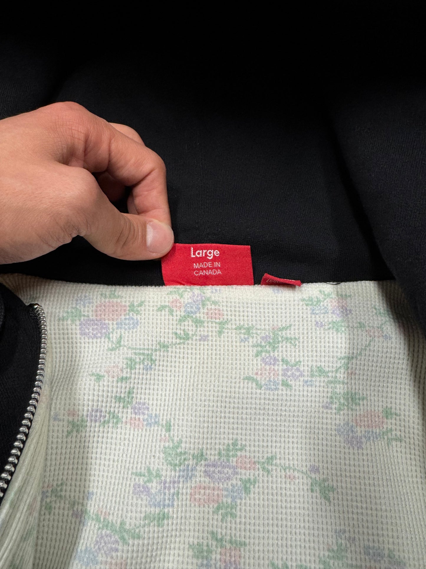 SUPREME BLACK THERMAL LINED HOODIE (L)