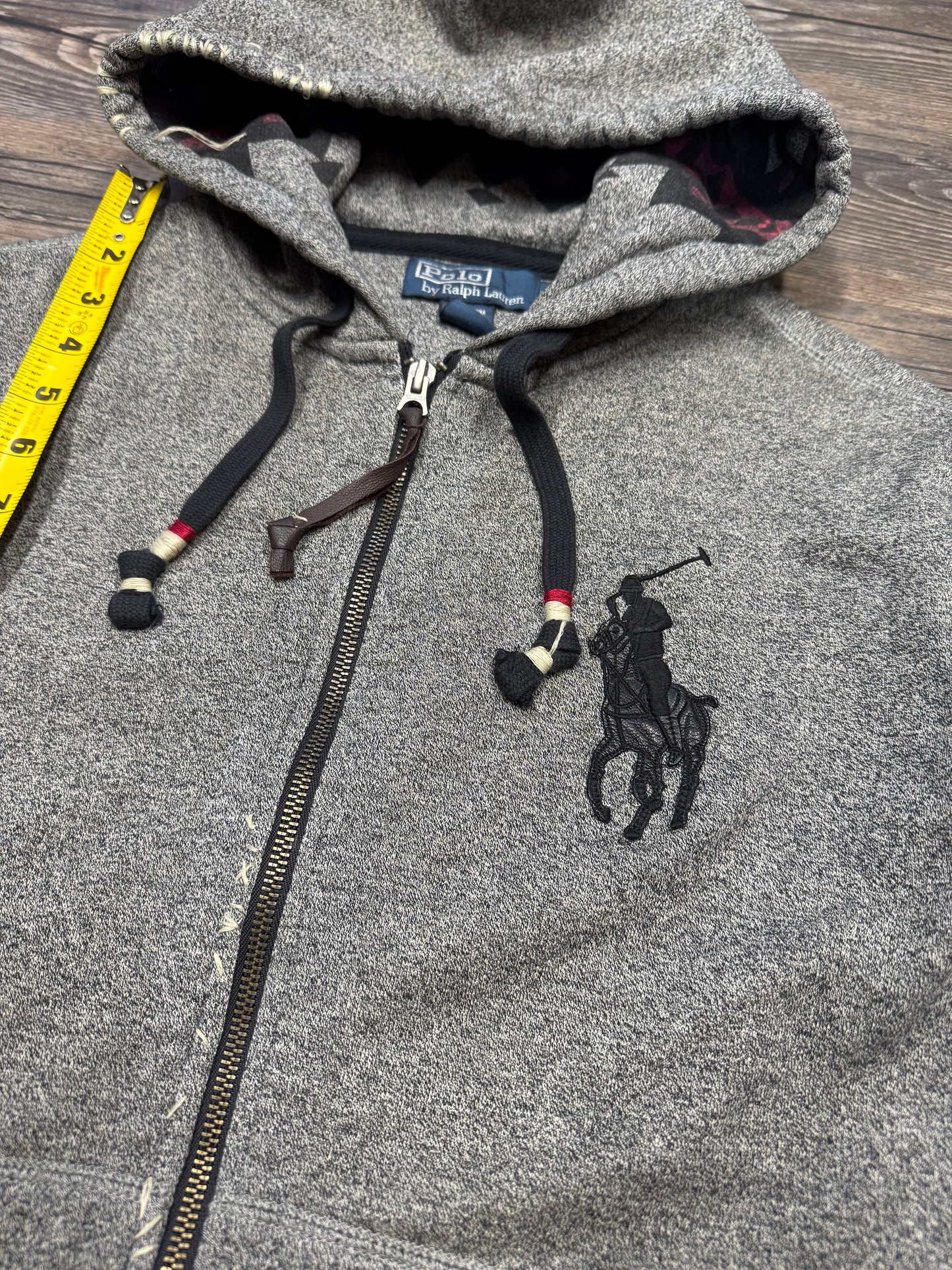 POLO RALPH LAUREN BIG PONY DISTRESSED ZIP-UP HOODIE (M)