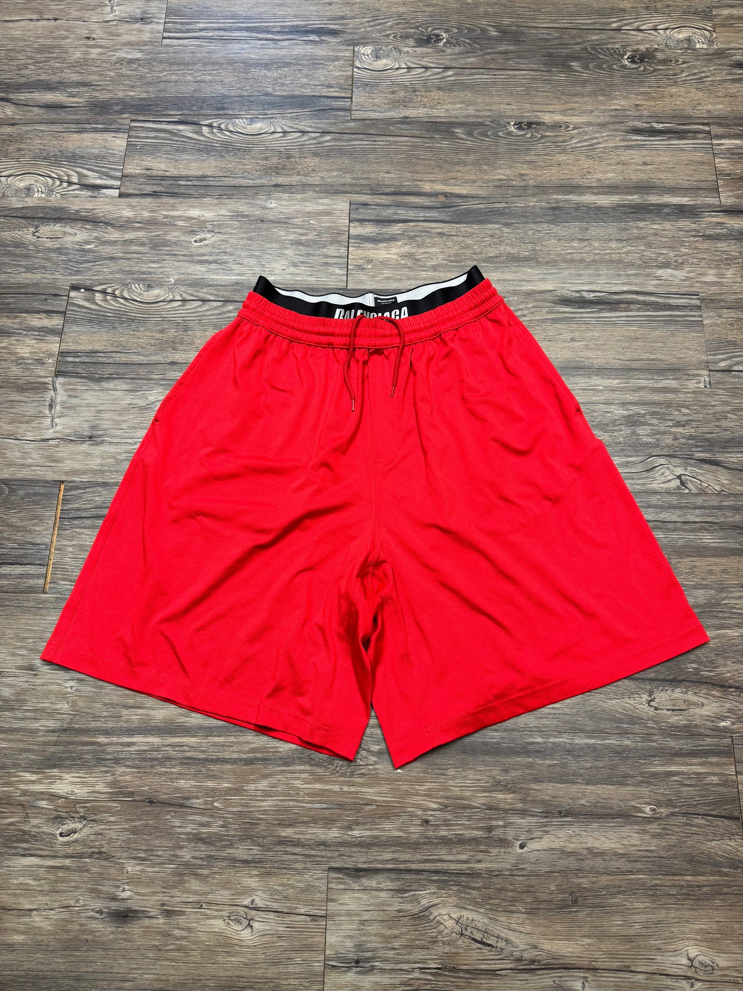 BALENCIAGA DOUBLE WAISTED MESH GYM SHORTS (M)