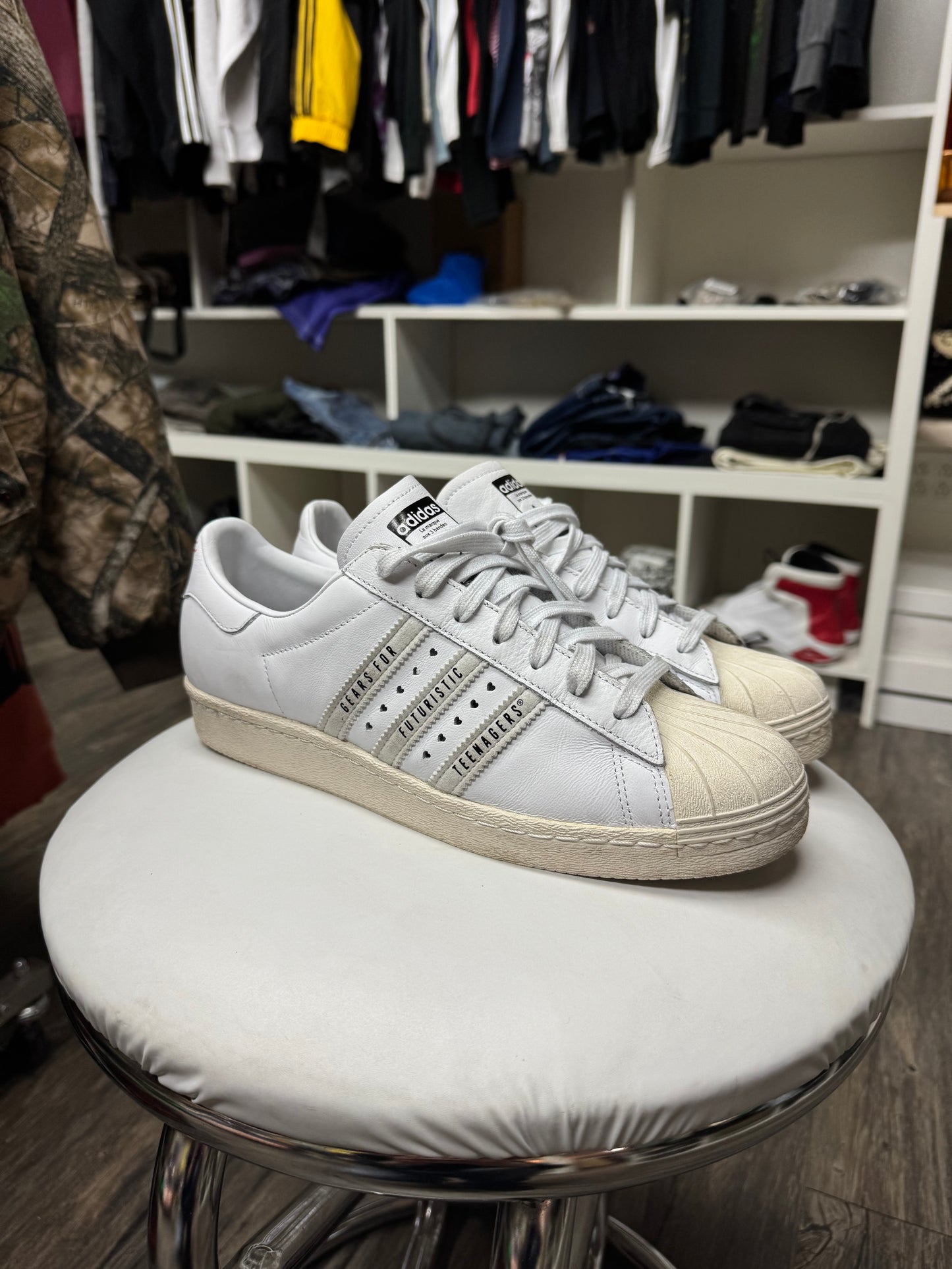 ADIDAS HUMAN-MADE WHITE SUPERSTARS (10.5)