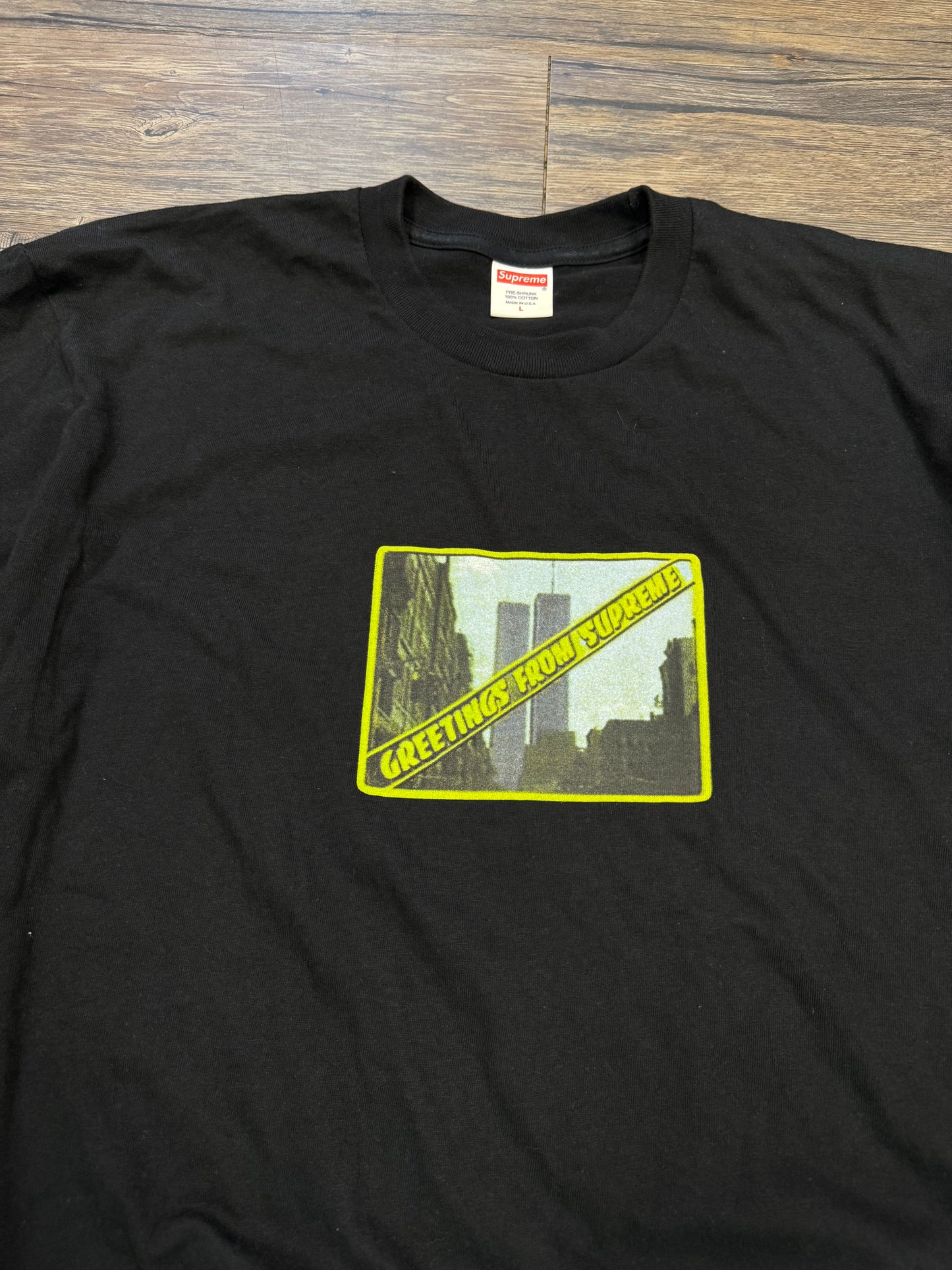 SUPREME SS19 GREETINGS BLACK TEE (L)