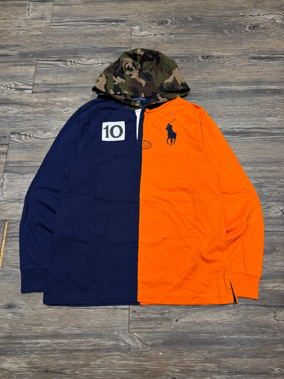 POLO RALPH LAUREN BUG PONY HENLEY HOODED COLOR BLOCK SWEATSHIRT (S)