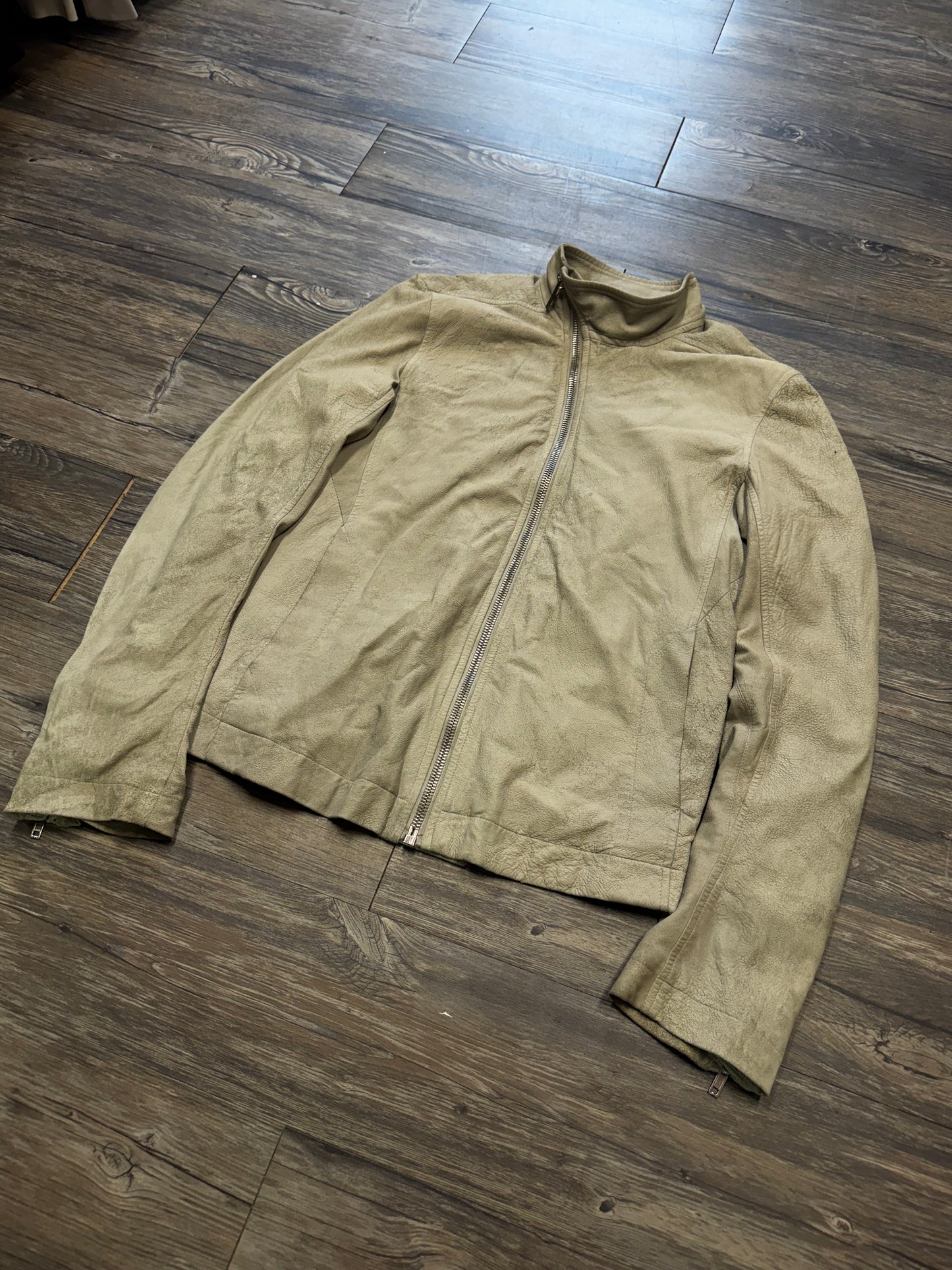 RICK OWENS ASYMMETRIC LEATHER BIKER JACKET (L)