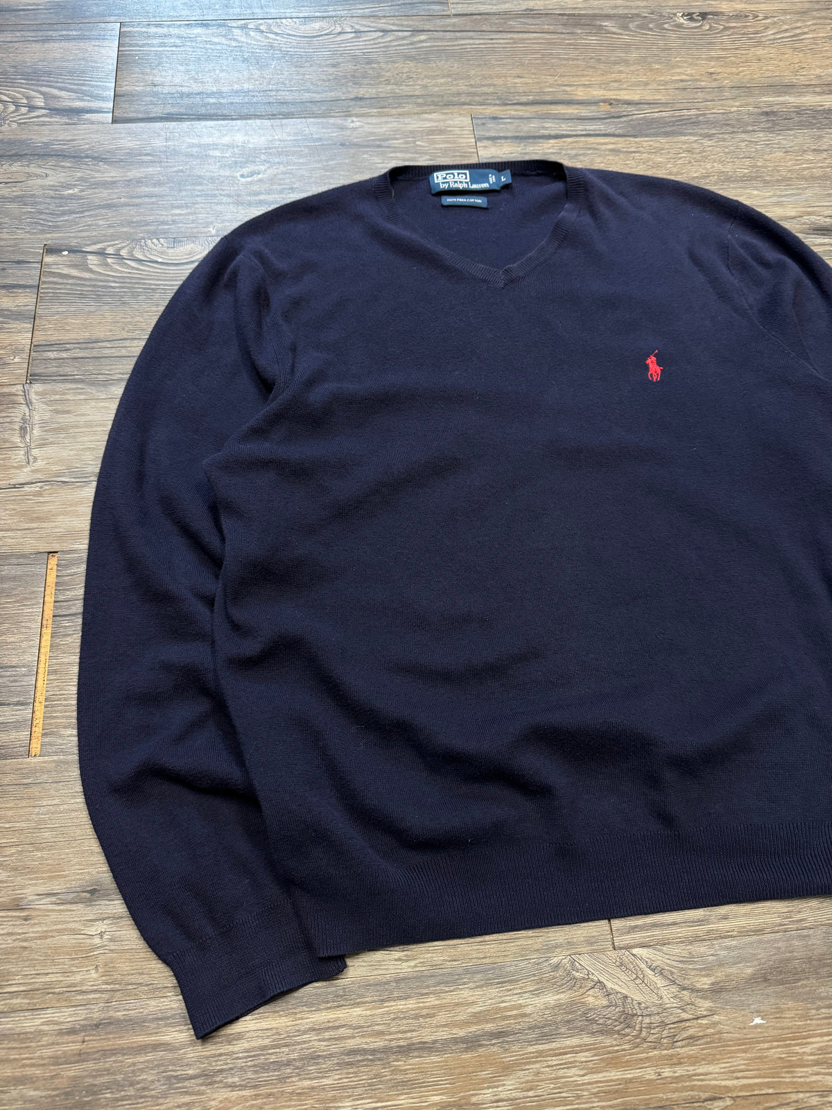 POLO RALPH LAUREN PIMA PULLOVER V NECK CREWNECK (L)
