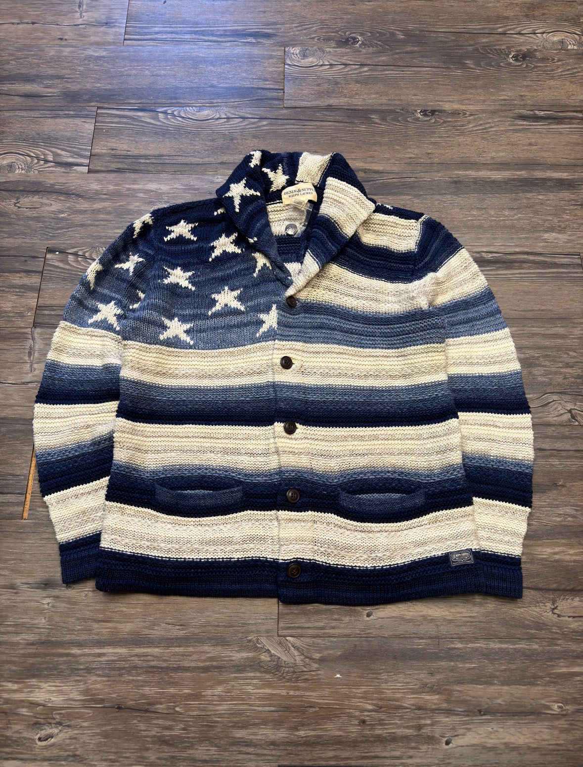 POLO RALPH LAUREN DENIM & SUPPLY AMERICAN FLAG KNIT CARDIGAN (XL)