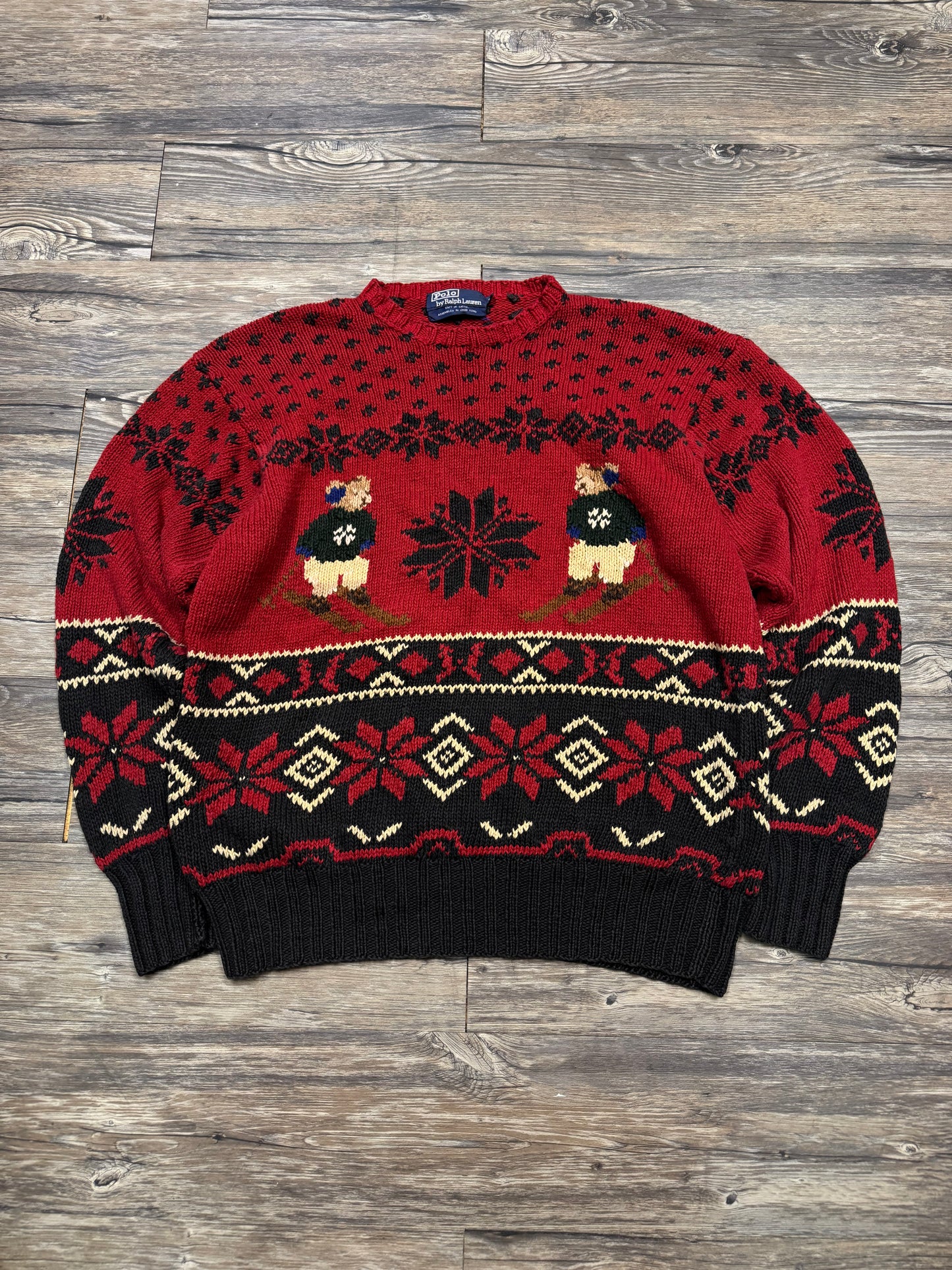 VINTAGE POLO RALPH LAUREN TWIN SKI BEARS SWEATER (XL)