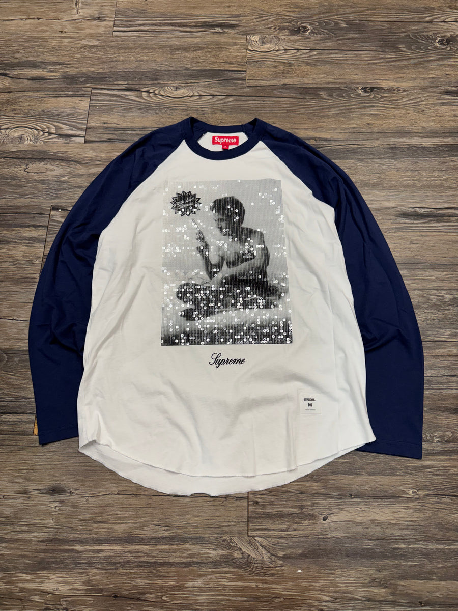 SUPREME X LARRY CLARK GLITTER CUPID BASEBALL T-SHIRT (M)