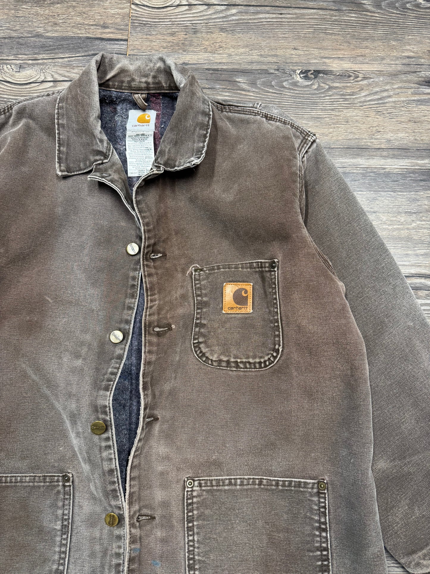 1990s FADED BROWN WOOL LINED SHORE COAT (M)