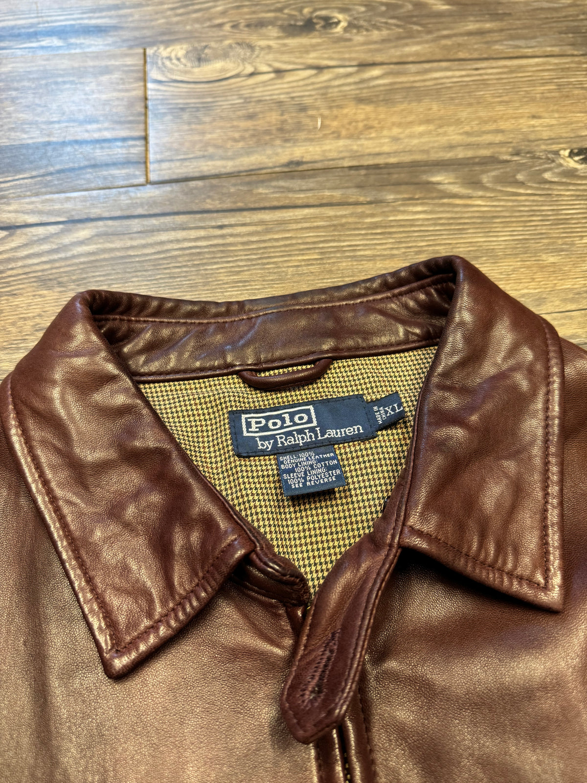 POLO RALPH LAUREN VINTAGE MAROON LEATHER JACKET (XL)