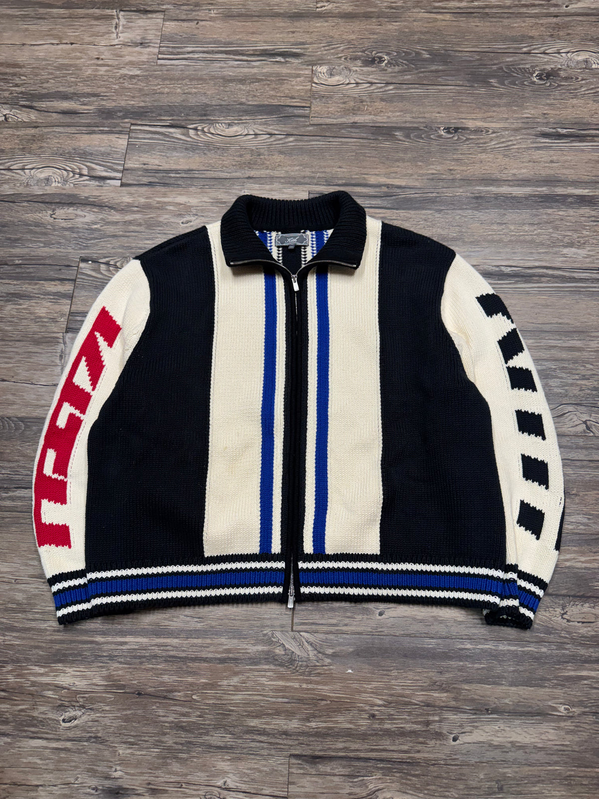 KITH COLOR BLOCKED MOTO FULL-ZIP KYOMA SANDRIFT SWEATER (XL)