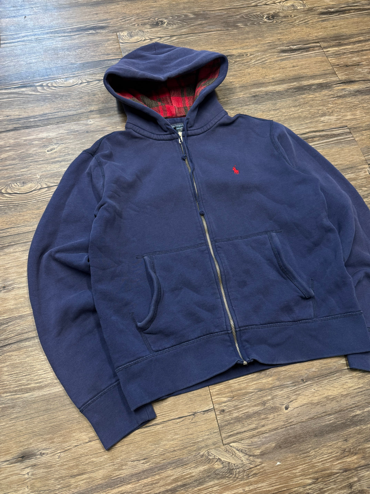 POLO RALPH LAUREN FADED TARTAN HOOD ZIP-UP (M)