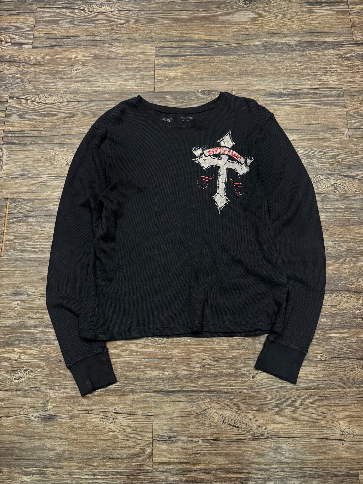 AFFLICTION CROSS SKULL WING WAFFLE LONGSLEEVE (L)