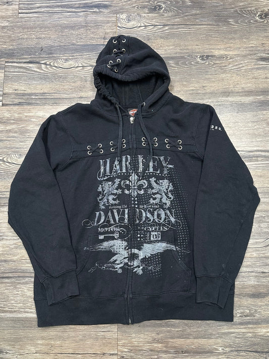 Y2K MULTI STRING HARLEY DAVIDSON ZIP-UP HOODIE (SMALL)