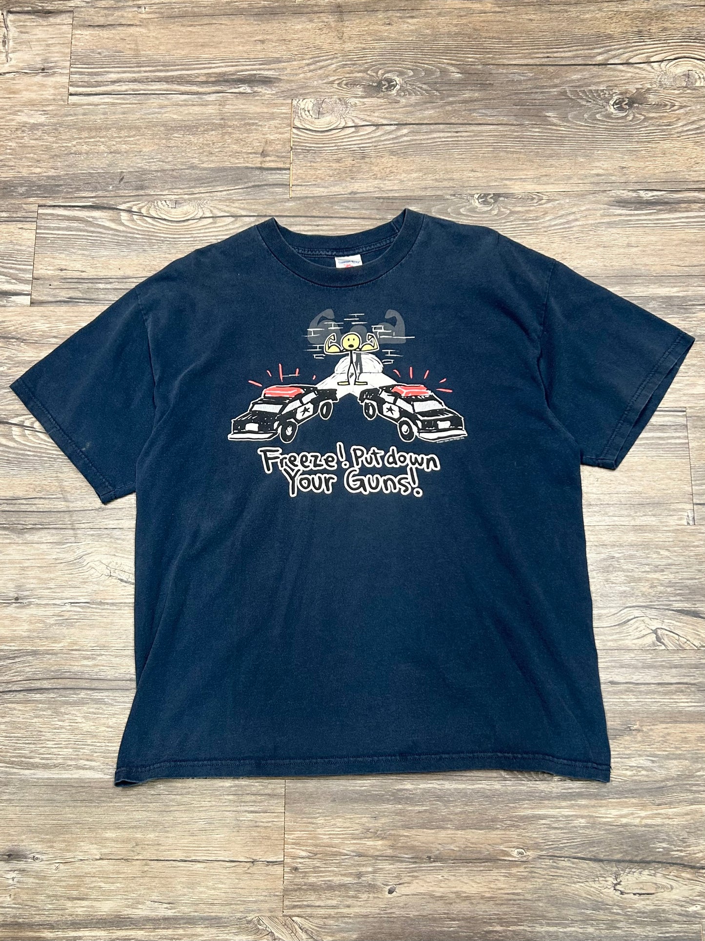 FUNNY FREEZE PUT YOUR GUNS DOWN T-SHIRT (XL)