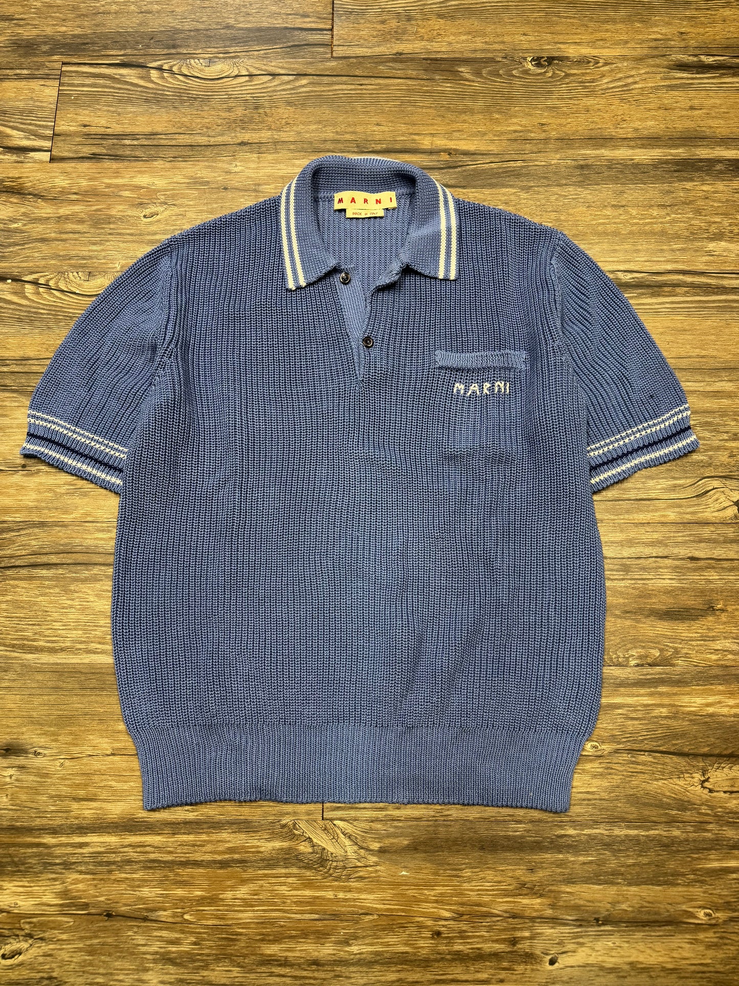 MARNI BLUE KNIT LOGO POLO (L)