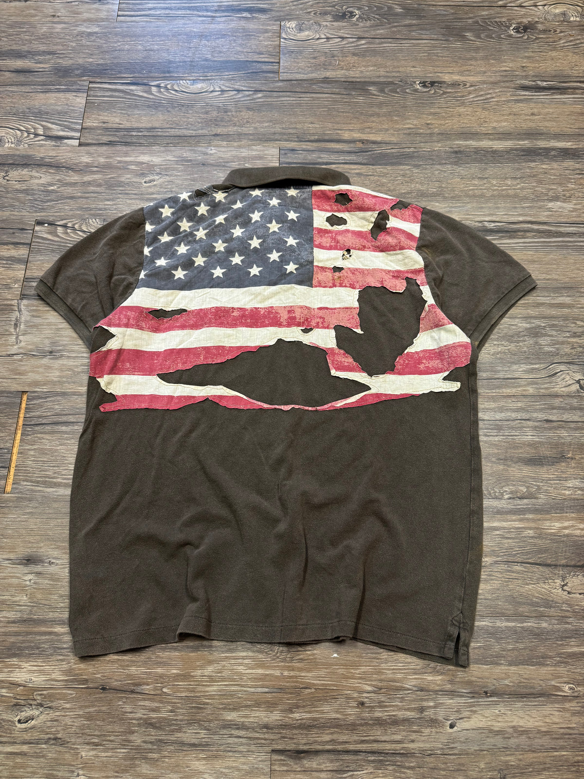 POLO RALPH LAUREN DENIM & SUPPLY DISTRESSED AMERICAN FLAG POLO (XXL)