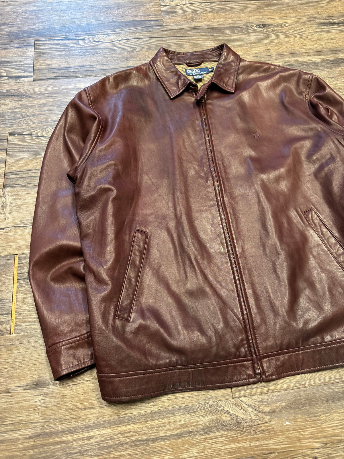 POLO RALPH LAUREN VINTAGE MAROON LEATHER JACKET (XL)