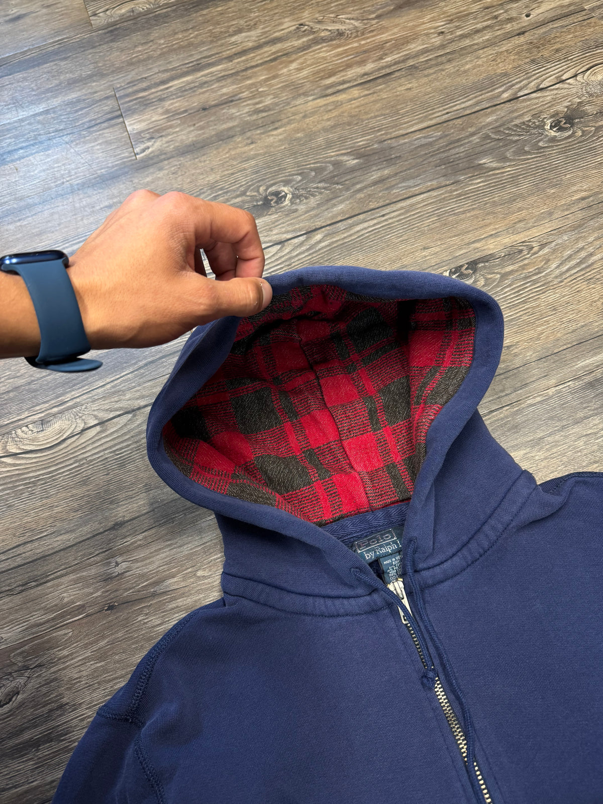 POLO RALPH LAUREN FADED TARTAN HOOD ZIP-UP (M)
