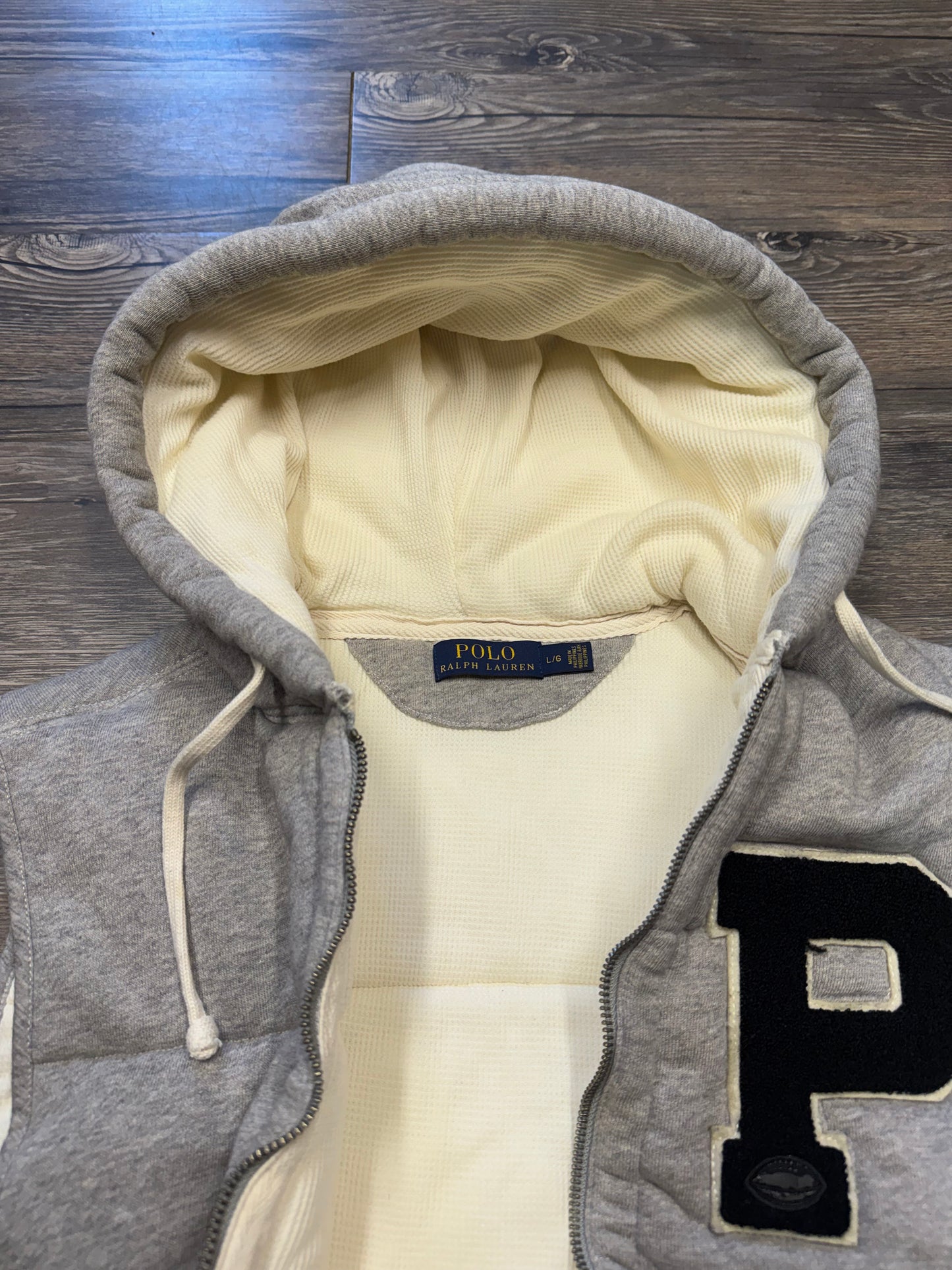 POLO RALPH LAUREN VARSITY BIG P LINED WAFFLE BUBBLE VEST (L)