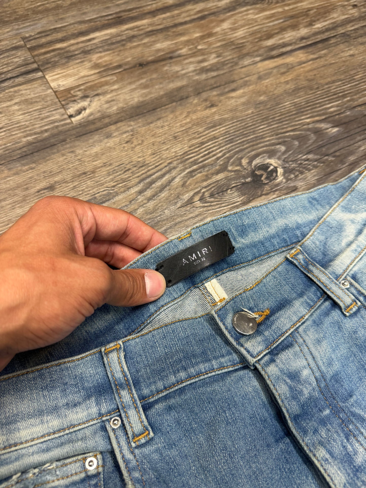 AMIRI MX2 INDIGO/ORANGE FLANNEL ZIPPER SKINNY JEANS (32)