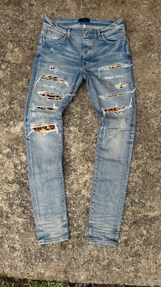AMIRI DISTRESSED CHEETAH PRINT JEANS (33)